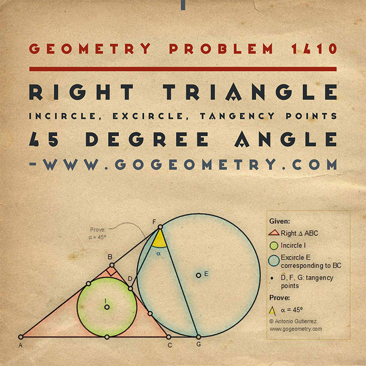 Poster of Geometry Problem 1410: Right Triangle, Incircle, Excircle, Tangency Points, Sketching, iPad, Typography, Art, SW, Tutor