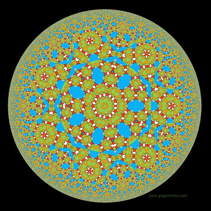 Geometric Art: Hyperbolic Kaleidoscope of problem 1413 using iPad Apps
