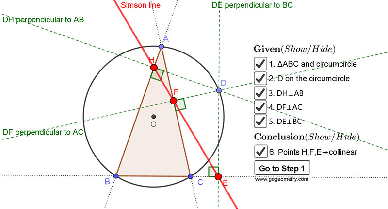 Geometry Problem 1448: Simson Line. Using GeoGebra