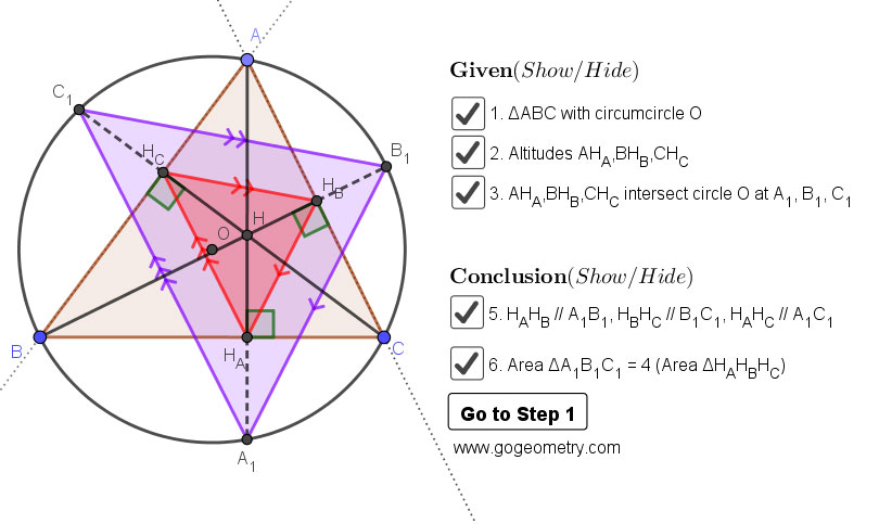 Dynamic Geometry 1456: Altitude, Orthic Triangle, Circumcircle, Similarity, Area. Using GeoGebra