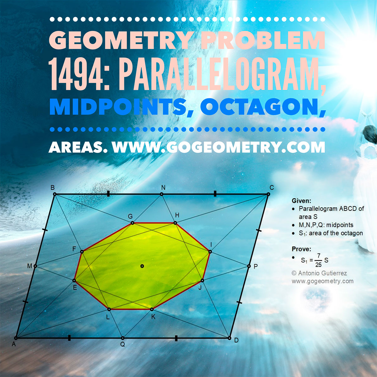 Geometry Problem 1494: Parallelogram, Midpoints, Octagon, Areas