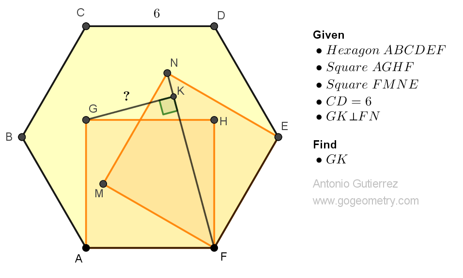 Geometry Problem 1514: Discover the Secret to Finding Distances in Regular Hexagons with Interior Squares. Difficulty Level: High School