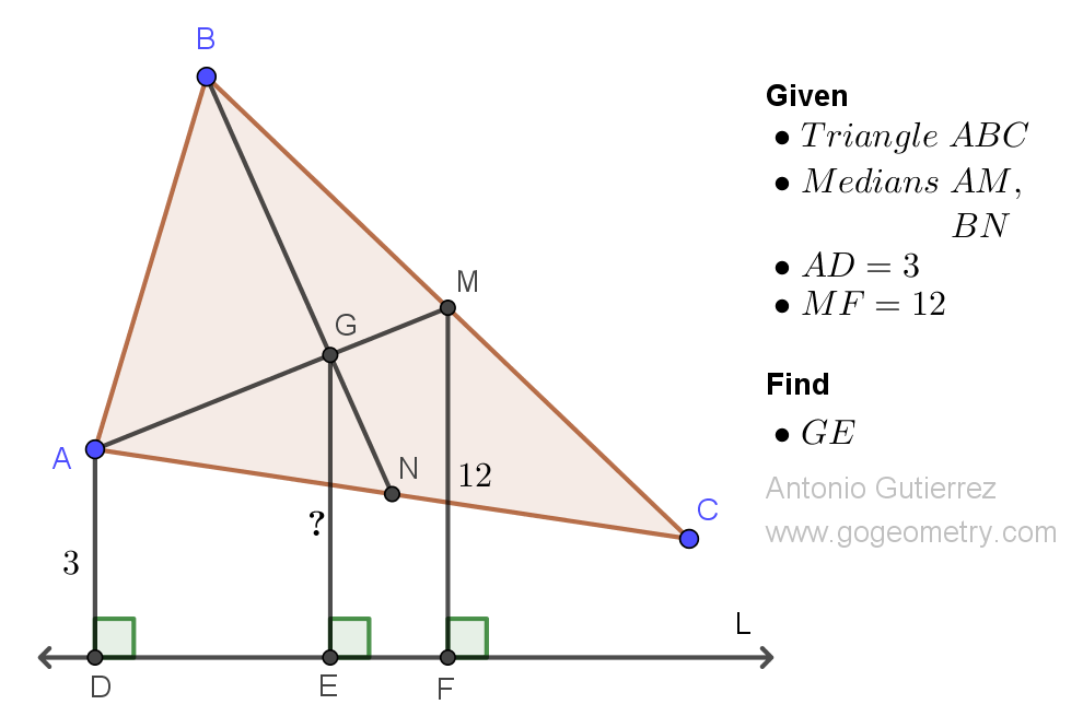 Geometry Problem 1515: Mastering Triangle Distance Calculation: Find the Distance from the Intersection of Medians to an Exterior Line