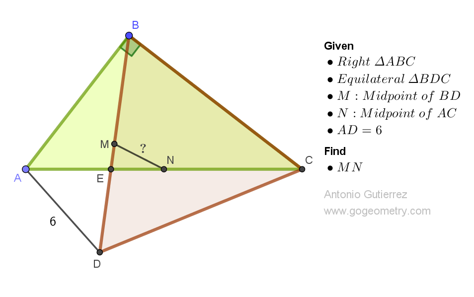 Geometry Problem 1525: Unveiling the Secrets of Equilateral Triangles in Right Triangle Geometry: Finding the Midpoint Distance between Segments