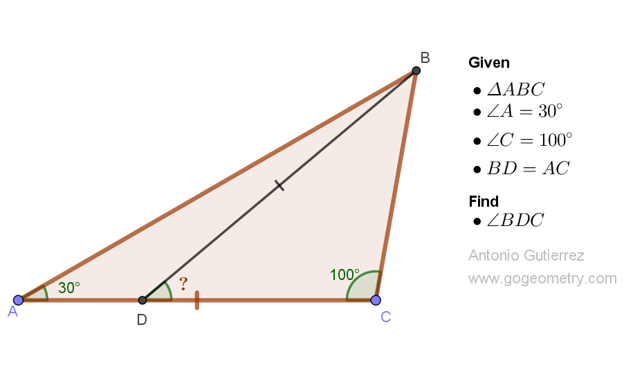 Geometry Problem 1529: Unlock the Mystery of Triangles: Solving for the Missing Angle with 100-50-30 Degree Angles and Cevian Lengths
