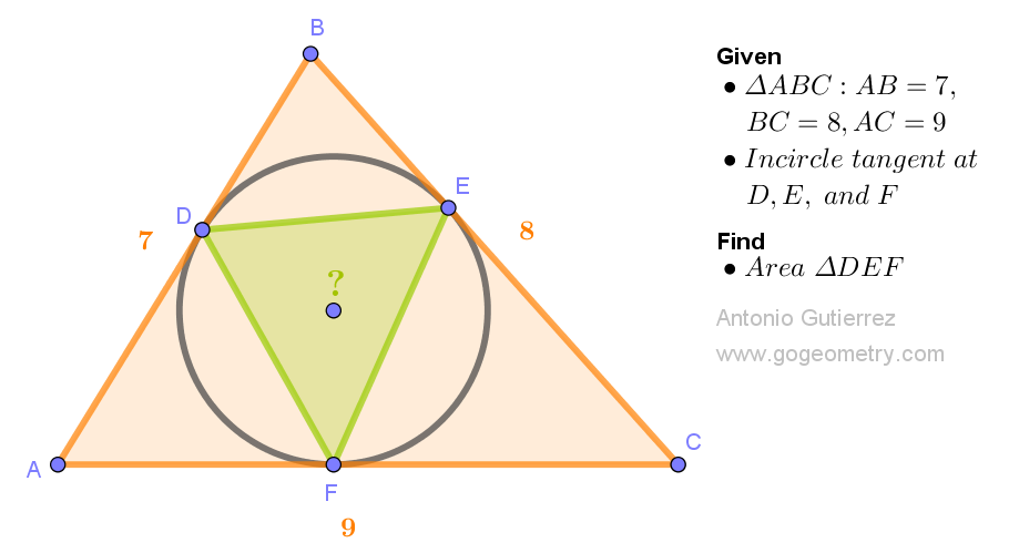 Geometry Problem 1546: Discover the Hidden Geometry: Calculate Area of Contact Triangle DEF in Triangle ABC
