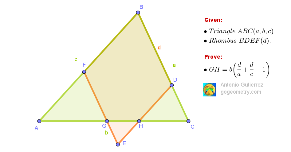 Illustration of Geometry Problem 1626: Triangle and Rhombus Segments