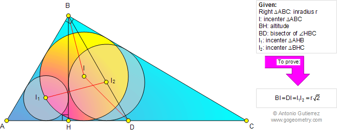 Right triangle, Altitude, Incenters, Congruence