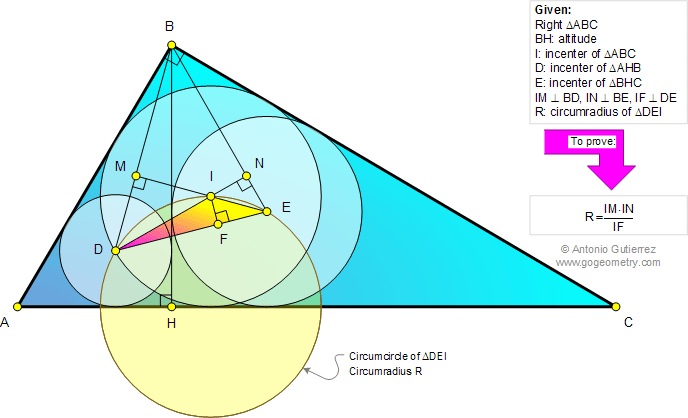 Right Triangle, Altitude, 3 Incenters, Circumradius