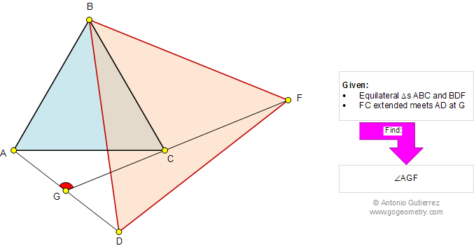 Two equilateral triangles, one common vertex, angle