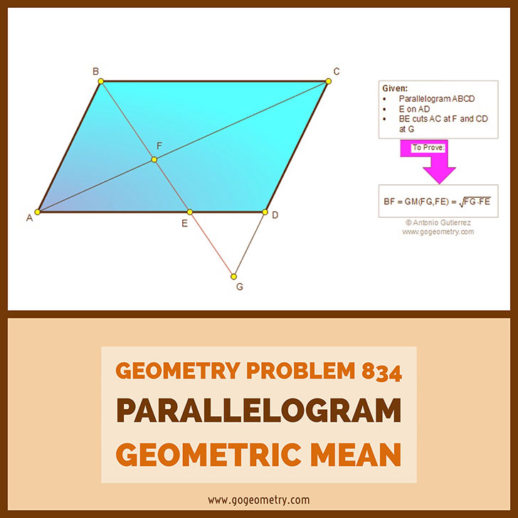 Typography of Geometry Problem 834: Parallelogram, Diagonal, Similarity, Geometric Mean, iPad Apps. Math Infographic, Tutor