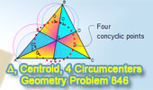 Triangle, Medians, Centroid, Four Circumcenters, Concyclic Points, Cyclic Quadrilateral, Similarity