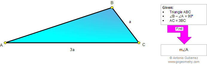 Problem 851: Triangle, Triple side, Angles, 90 Degrees, Special Right triangle, Sides ratio 1 3