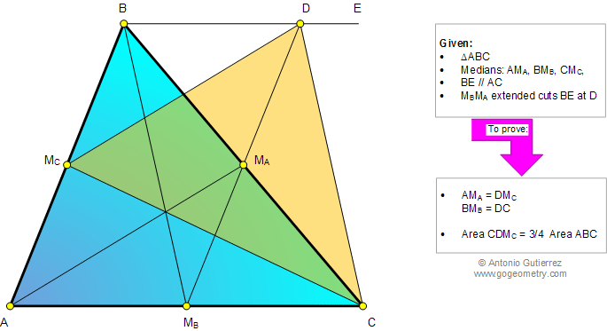 Triangle, three Medians, Parallel, Area
