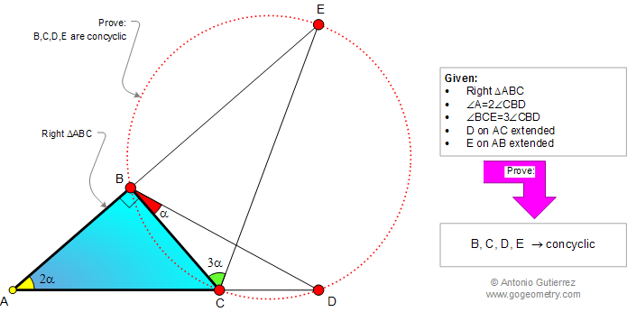 Geometry Problem 911: Right Triangle, Double Angle, Triple Angle, Concyclic Points, Cyclic Quadrilateral