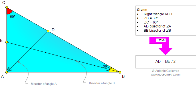 Geometry Problem 963: Right Triangle, 30-60-90 Degrees, Angle Bisectors, Metric Relations