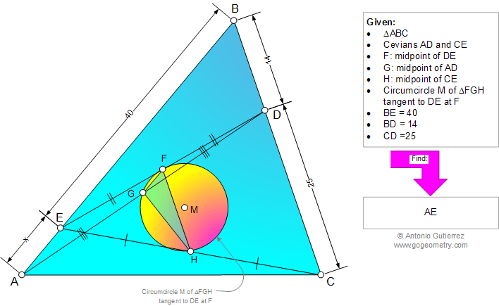 Geometry Problem 965: Triangle, Cevians, Midpoint, Circumcircle, Circle, Tangent Line, Metric Relations