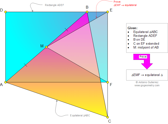 Geometry Problem 968: Equilateral Triangle, Rectangle, Common Vertex, Midpoint
