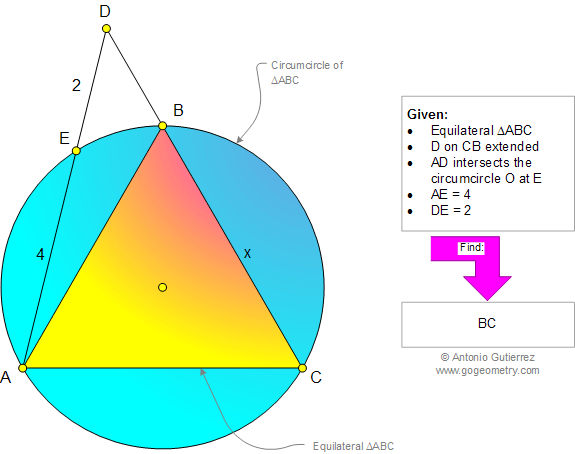 Geometry Problem 970: Equilateral Triangle, Circumcircle, Secant, Metric Relations
