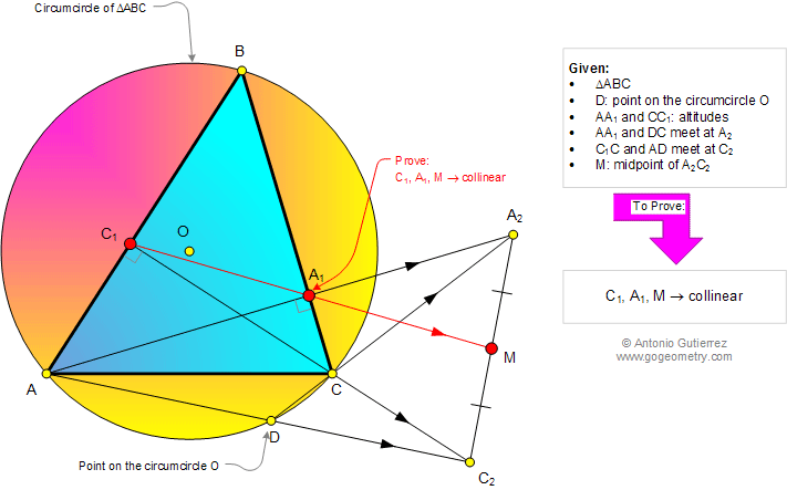 Geometry Problem 984: Triangle, Circumcircle, Altitudes, Midpoint, Collinear Points