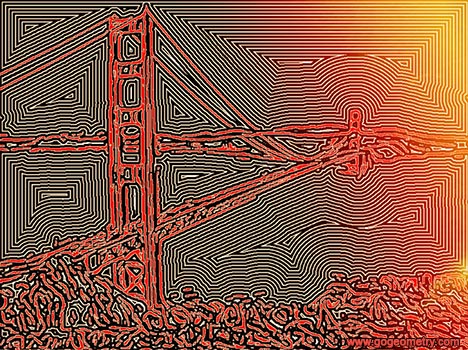 Isolines illustration: The Golden Gate Bridge, San Francisco, Geometric Art