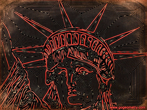 Isolines illustration: Statue of Liberty, New York, Geometric Art