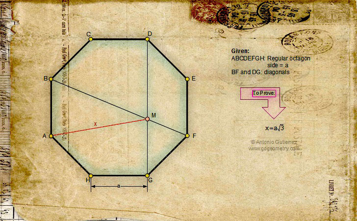 Geometric Art of Problem 287. Regular Octagon and Diagonal. iPad apps.